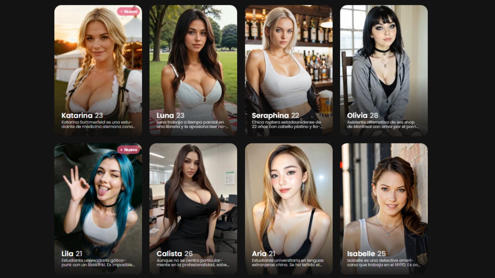 Captura de pantalla de una web de novias hechas por IA.