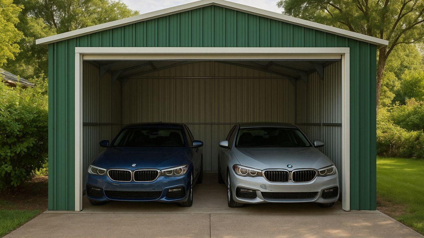Garaje metálico para dos coches.