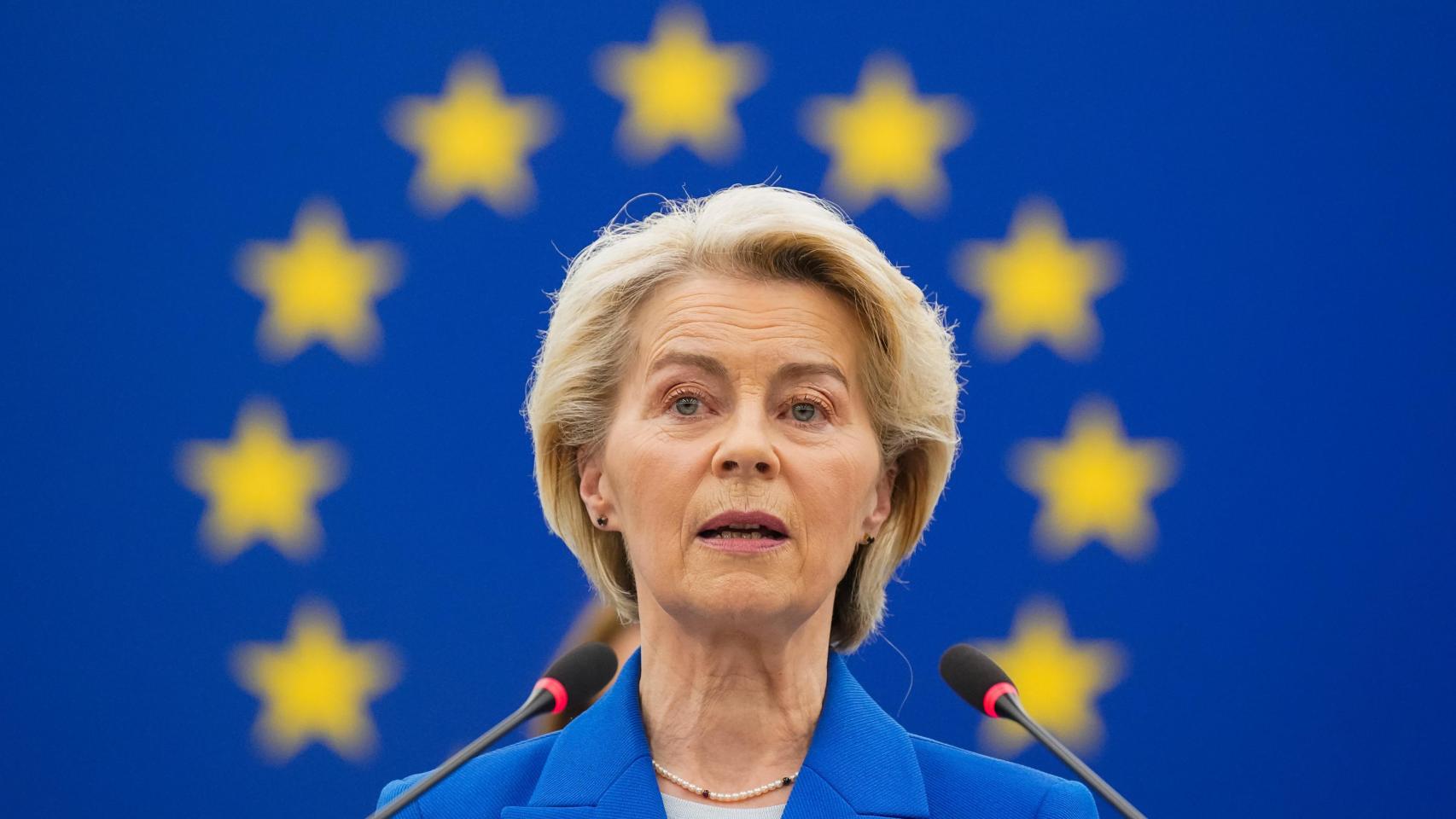 La presidenta de la Comisión, Ursula von der Leyen, durante el debate de este miércoles en la Eurocámara