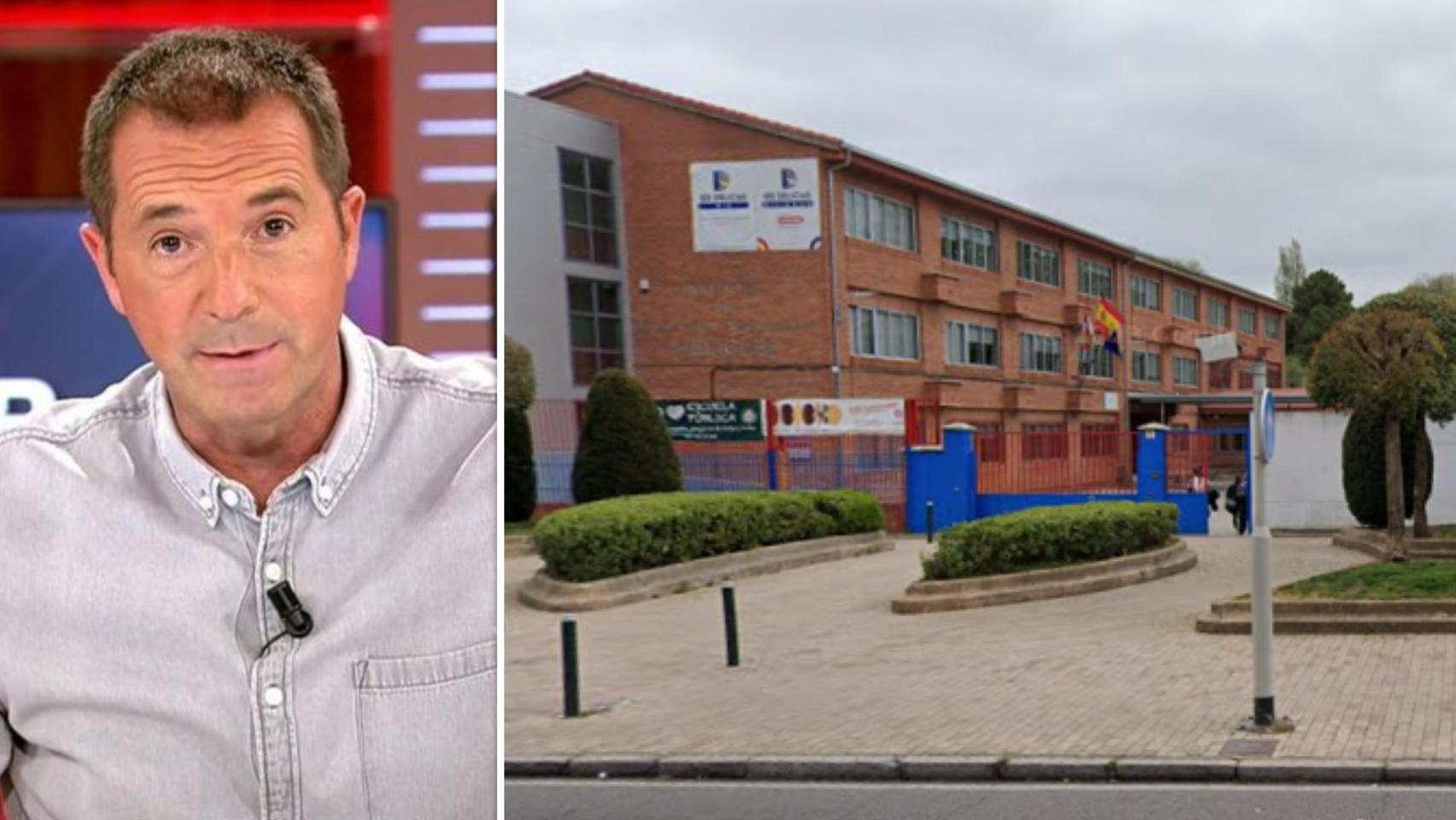 Manu Carreño junto a una imagen del IES Delicias