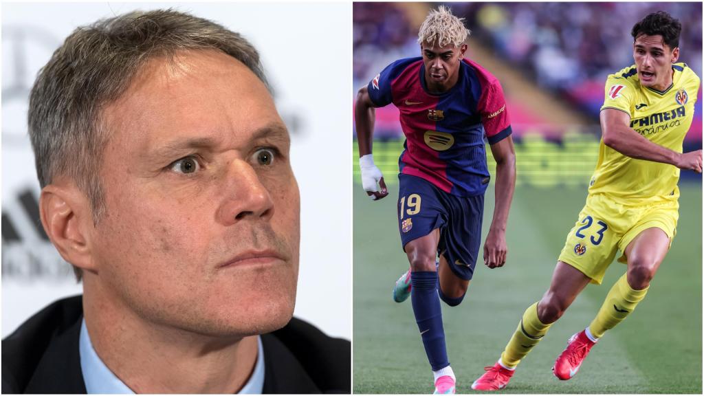 Montaje de Marco Van Basten y un partido del Barça contra el Villarreal