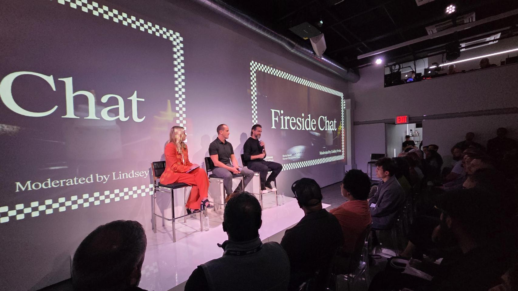 'Keynote' principal del evento de presentación de nuevos productos de Square (de izquierda a derecha): Lindsey Irvine, Chief Marketing Officer (CMO) en Square; Randy Garutti, exdirector ejecutivo de Shake Shack y Jack Dorsey, CEO de Block.