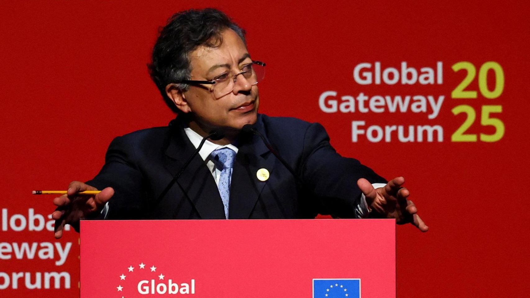 Gustavo Petro este jueves en un foro en Bruselas.