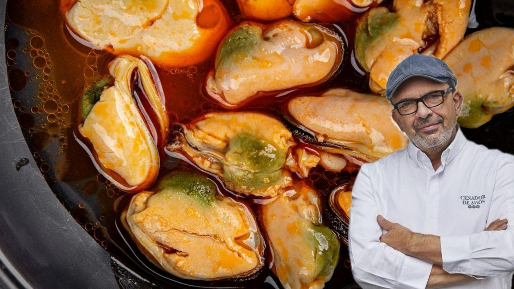 El chef Jesús Sánchez, junto a unos mejillones en lata.