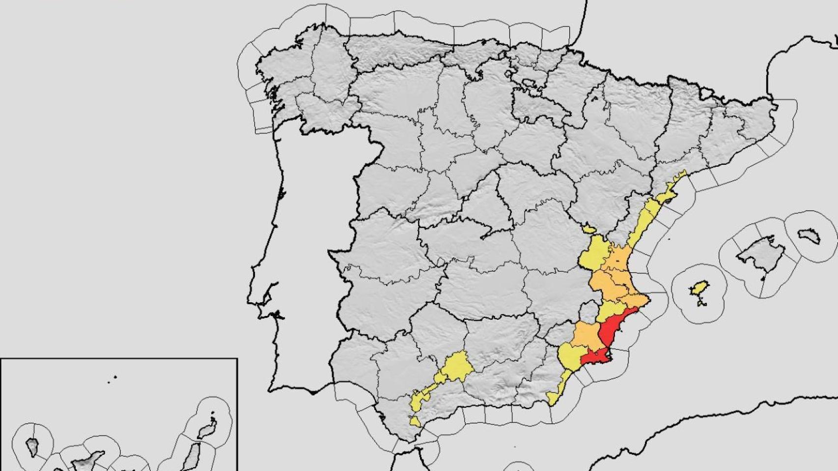 La Agencia Estatal de Meteorología (Aemet) mantiene a cinco provincias en alerta por lluvia este jueves.