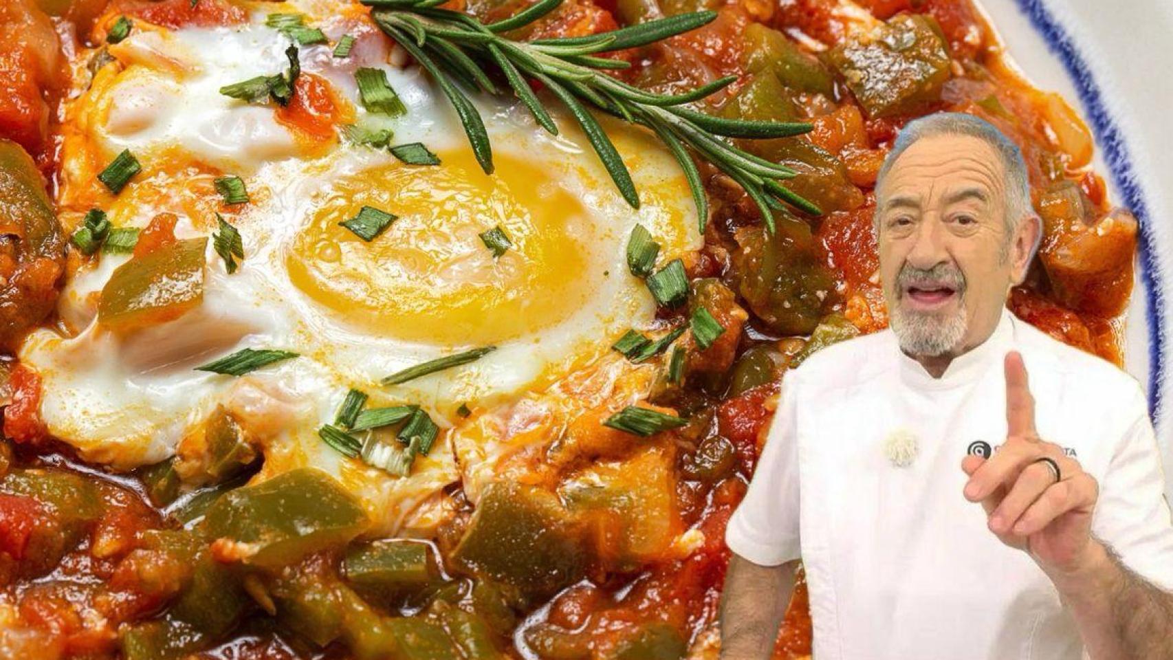 El chef Karlos Arguiñano junto a un plato de pisto.