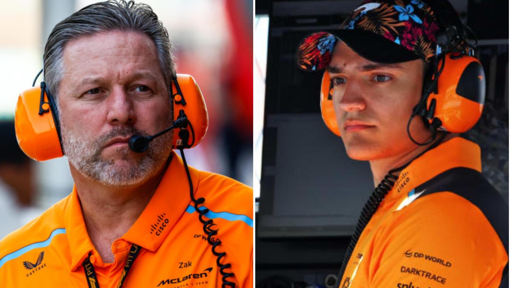 A la izquierda de la imagen, Zak Brown; mientras que a la derecha está Álex Palou.