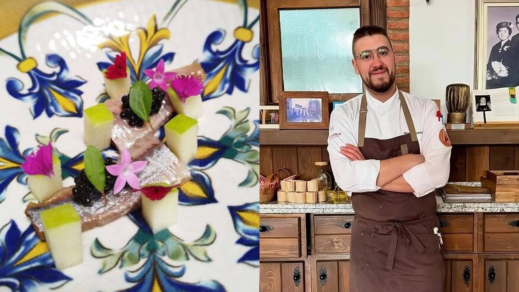 Uno de los platos del restaurante junto al chef, Víctor Hierrezuelo.