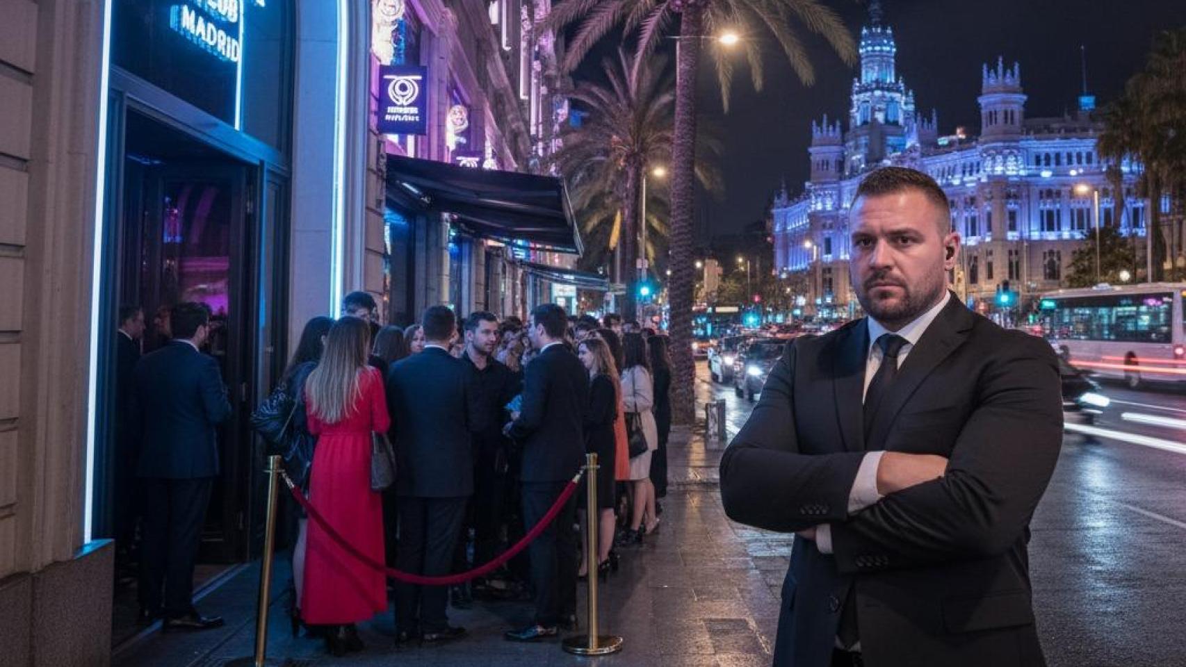 Imagen de un portero en una discoteca de Madrid creada con la IA.