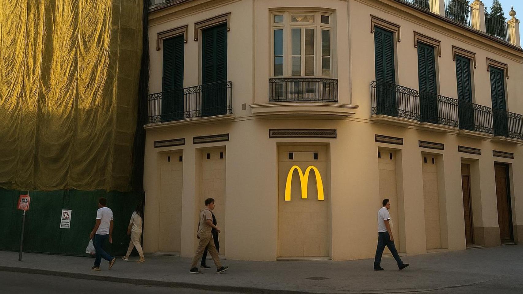 Recreación de los edificios en los que se instalará McDonald's con el símbolo de la cadena de comidas.