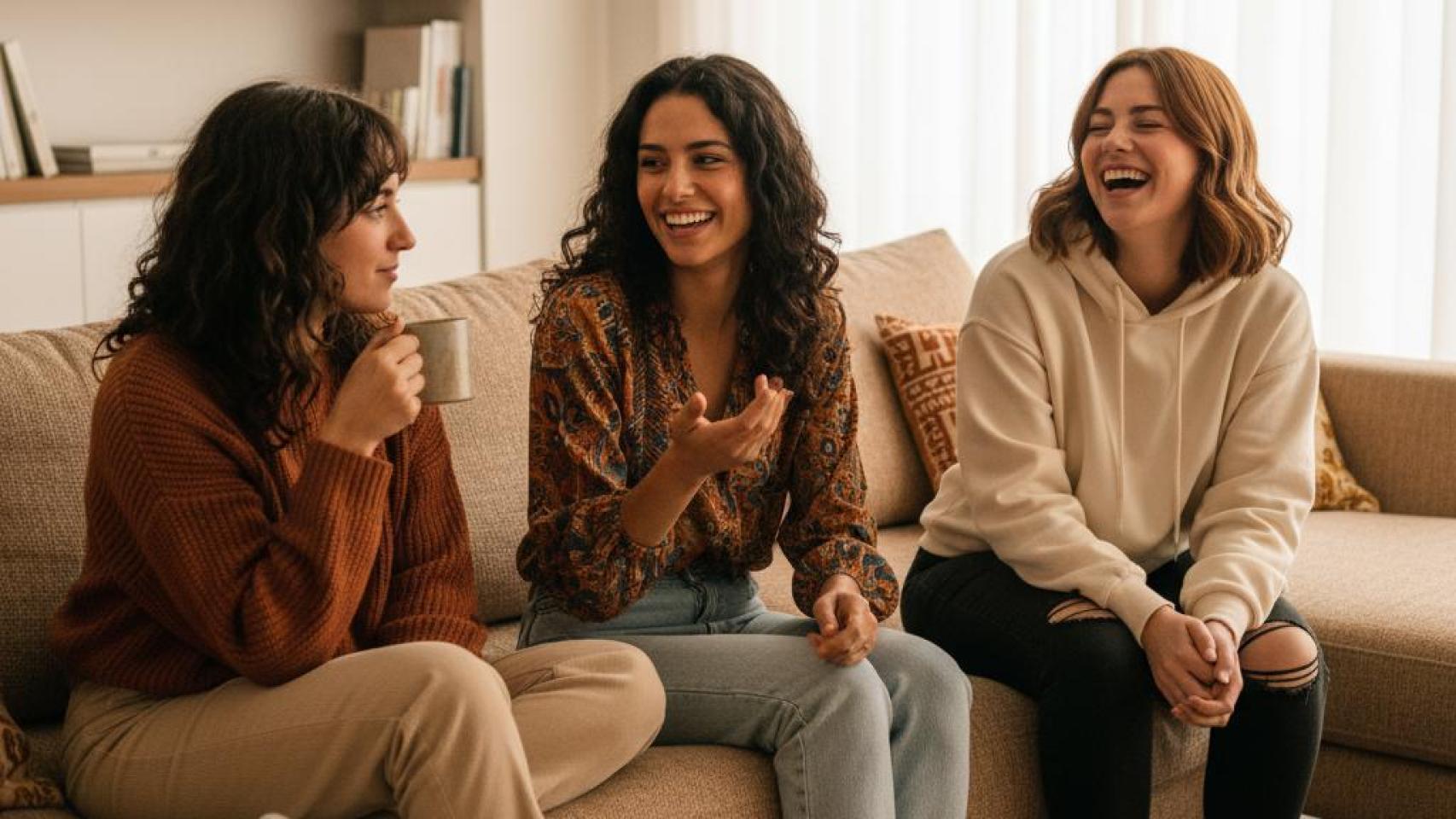Tres amigas hablando entre ellas.
