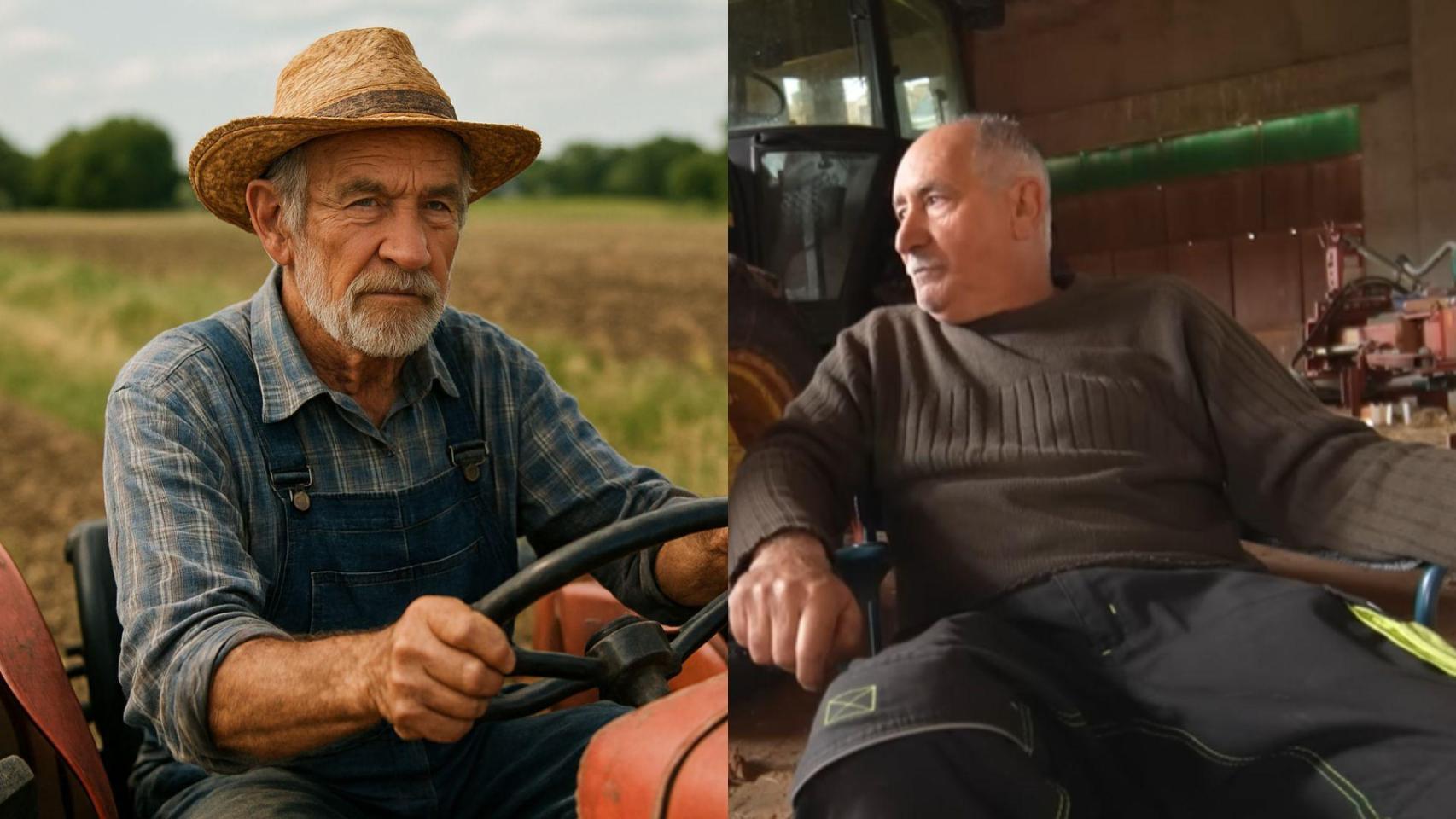 Imagen generada por IA de un tractorista trabajando y de Antonio.