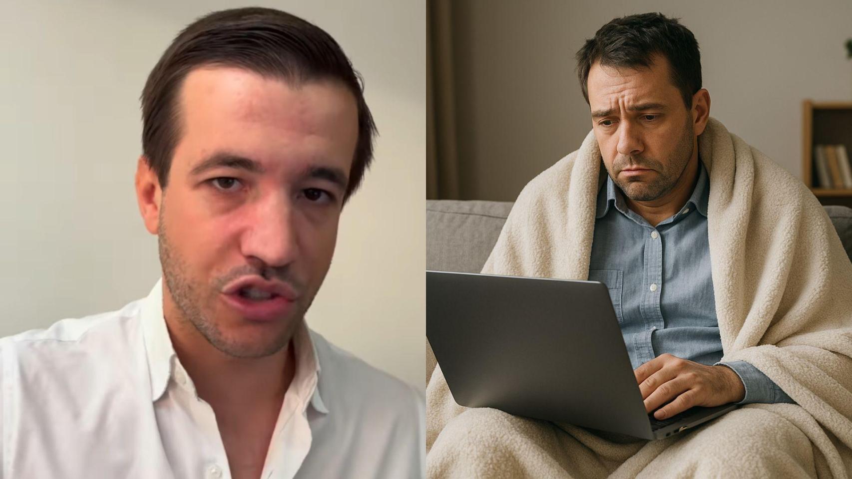 Imagen del abogado laborista Juanma Lorente y una imagen generada por IA de un trabajador de baja laboral.