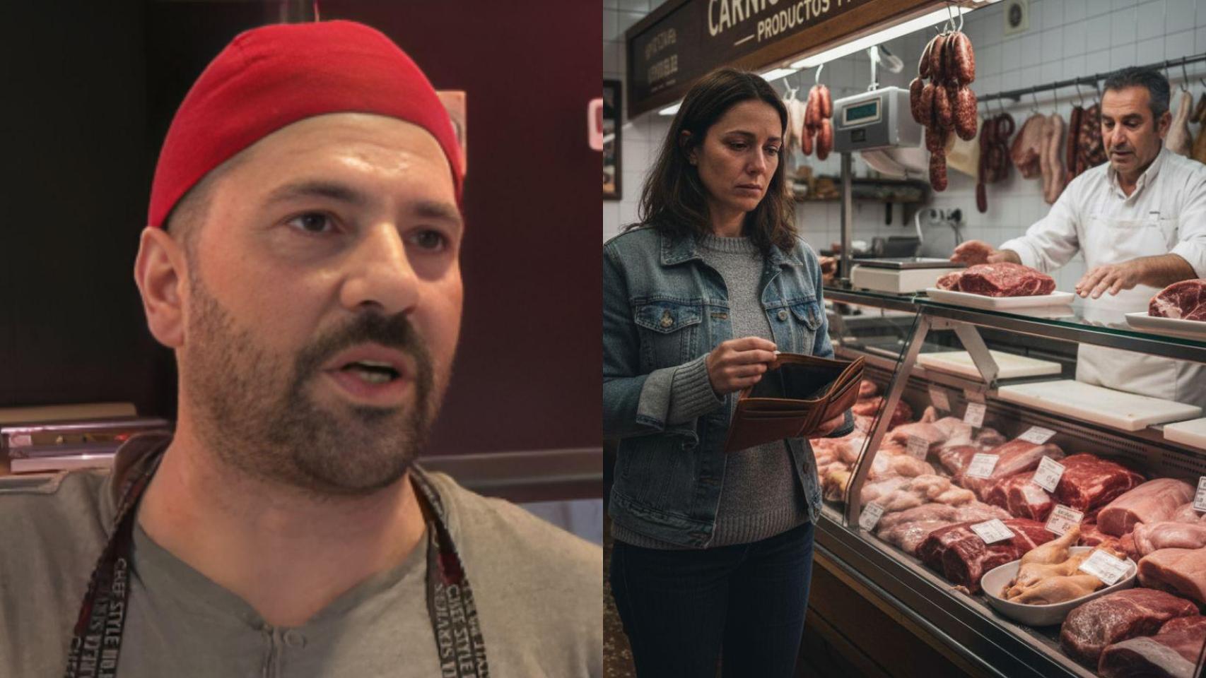 Pablo y una mujer en una carnicería creada con IA.