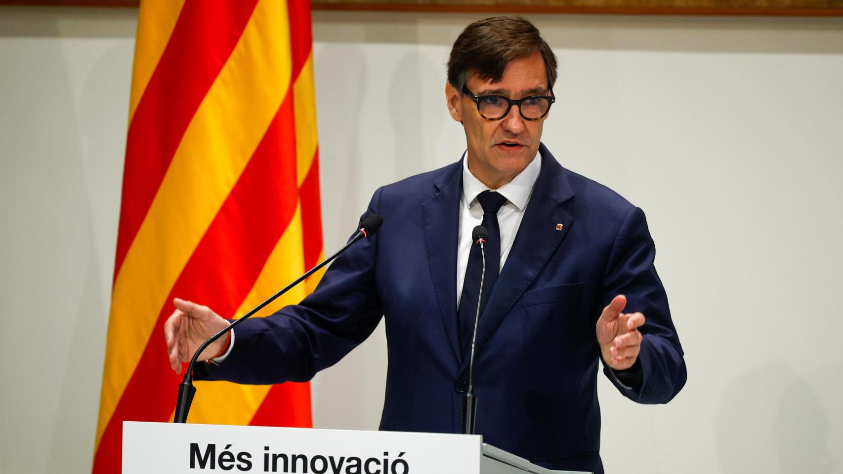 El presidente de la Generalitat de Catalunya, Salvador Illa, interviene durante la firma del acuerdo para la sede del Instituto Fraunhofer en Barcelona el pasado 10 de octubre.