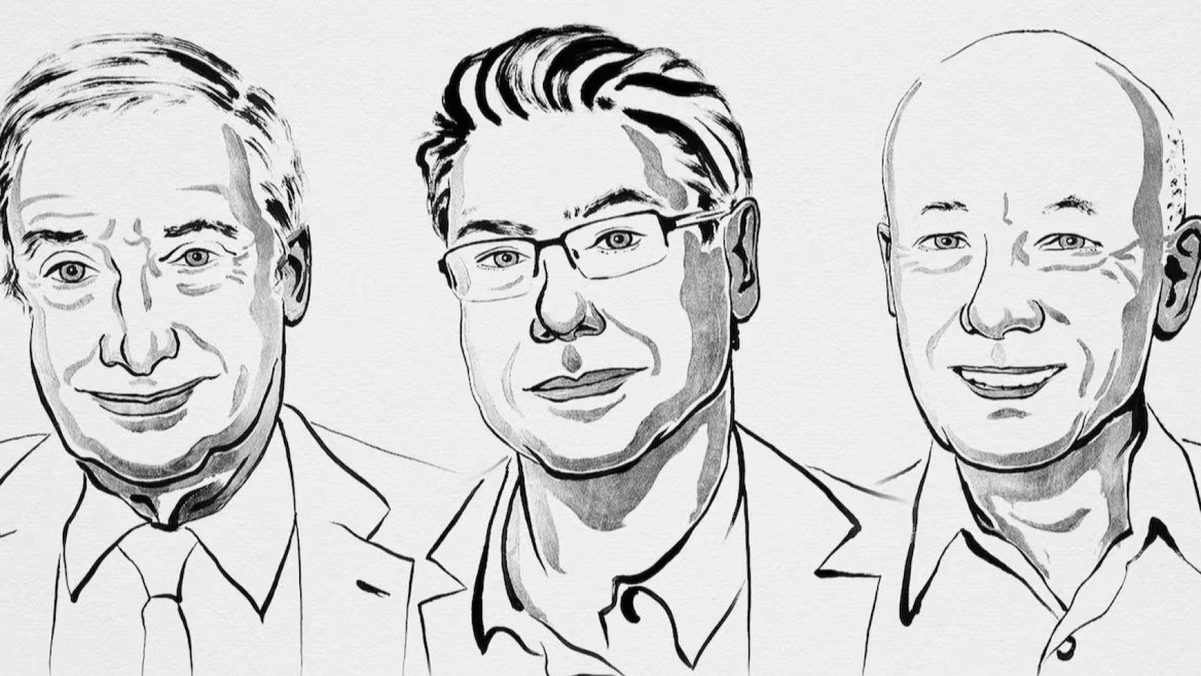 De izquierda a derecha: Joel Mokyr, Philippe Aghion y Peter Howitt, Premio Nobel de Economía 2025. Premios Nobel