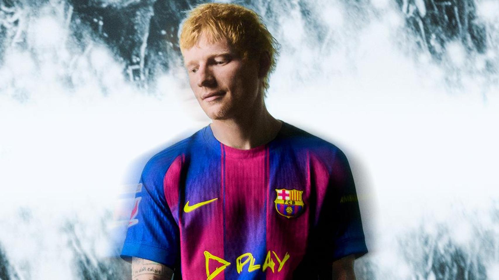 Ed Sheeran, con la camiseta especial del Barça para El Clásico.