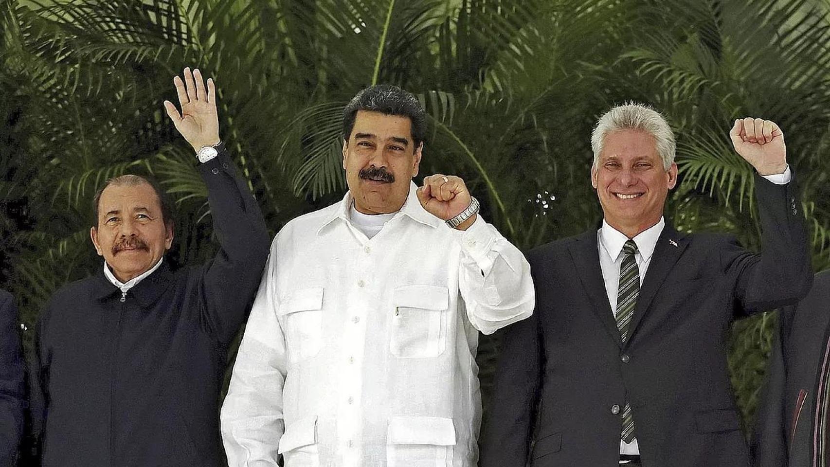 Los mandatarios de Nicaragua (Daniel Ortega), Venezuela (Nicolás Maduro) y Cuba (Díaz-Canel), en una cumbre el año pasado.