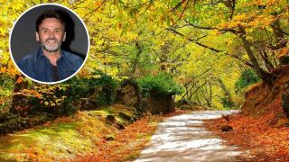 Una imagen de Fernando Tejero y uno de los bonitos bosques de El Escorial.