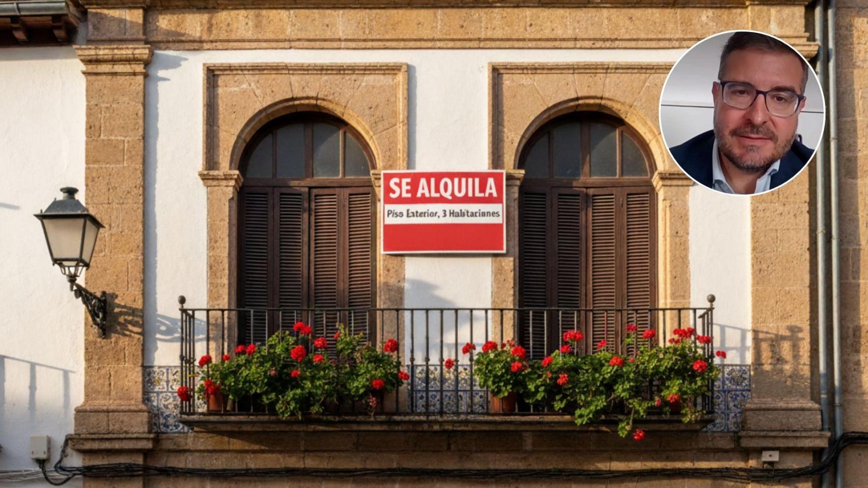 Imagen generada por IA de una vivienda en venta y de Sergio Gutiérrez.