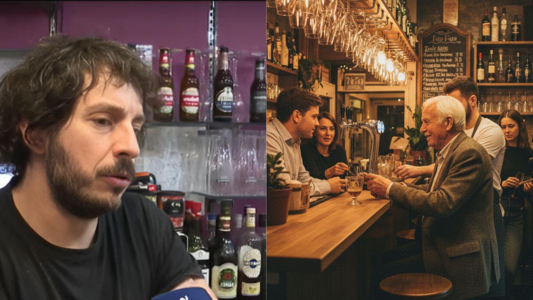 Txema y un grupo de personas en un bar generado con IA.