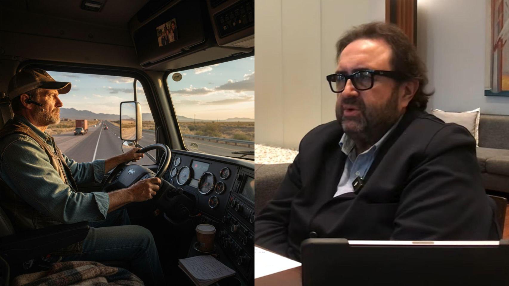 Imagen generada por IA de un camionero y José Antonio.