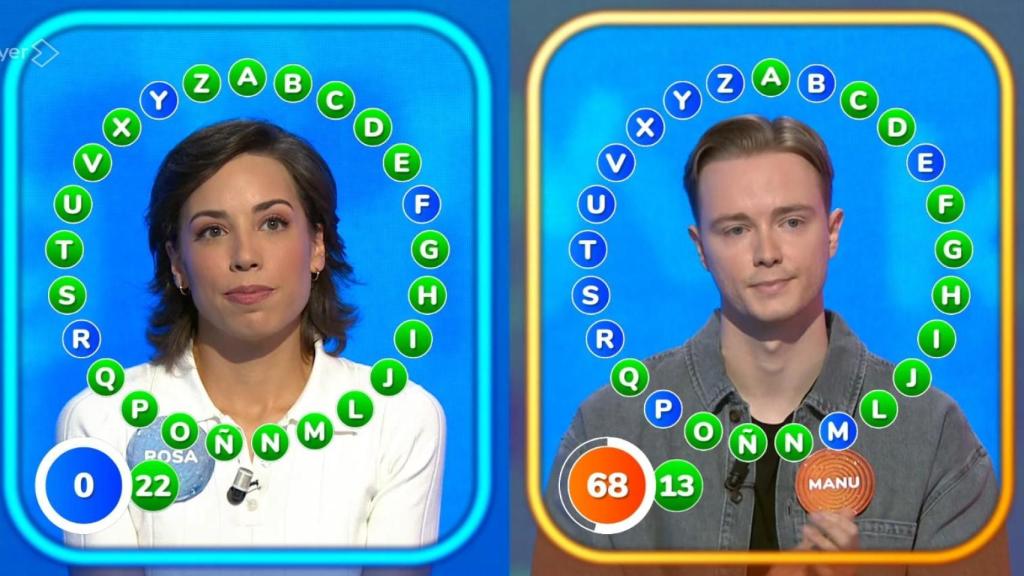 Rosa Rodríguez y Manu Pascual, en su último rosco de 'Pasapalabra'.