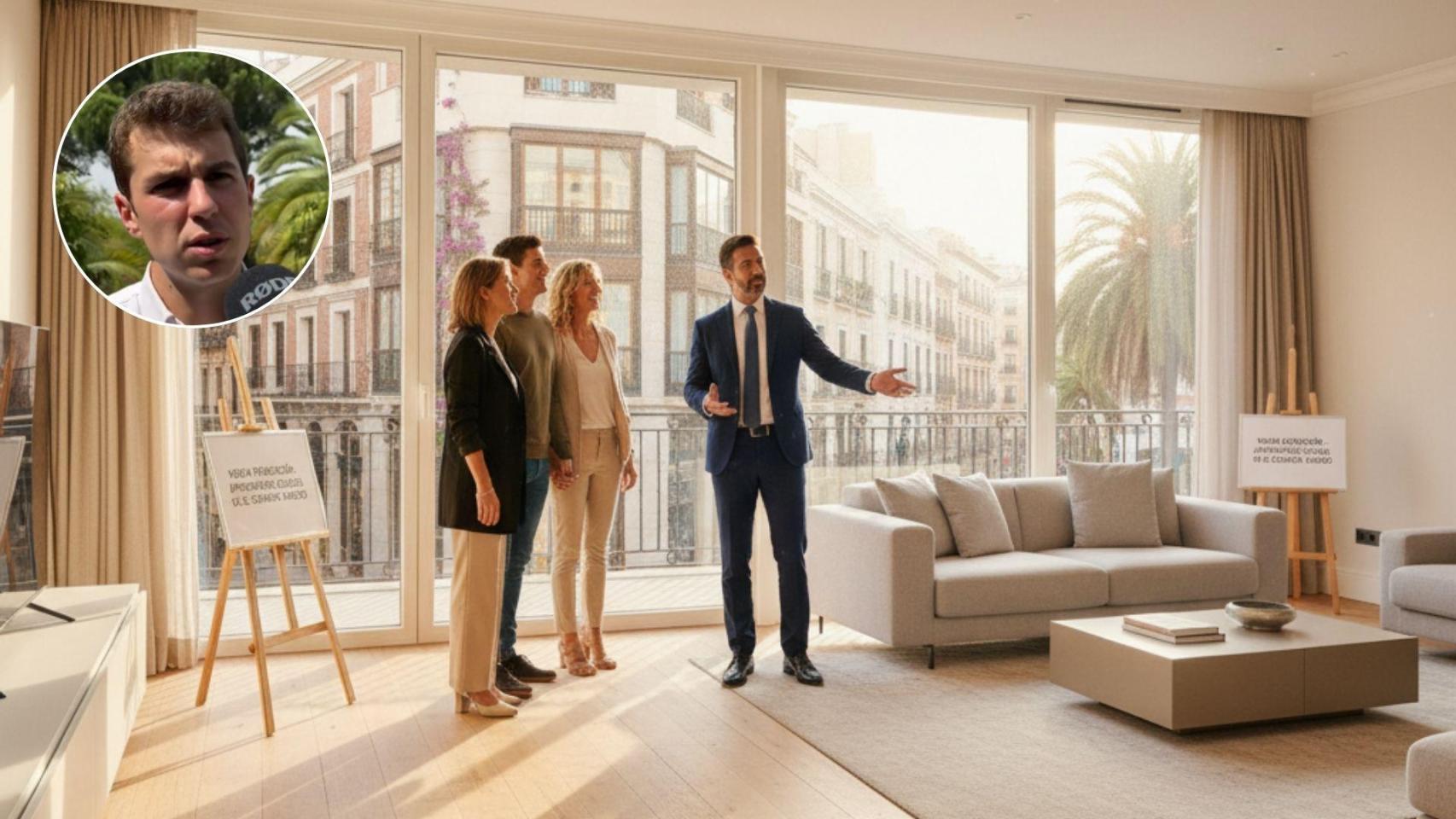 Imagen generada por IA de un gestor mostrando una vivienda y Santi Armillas.