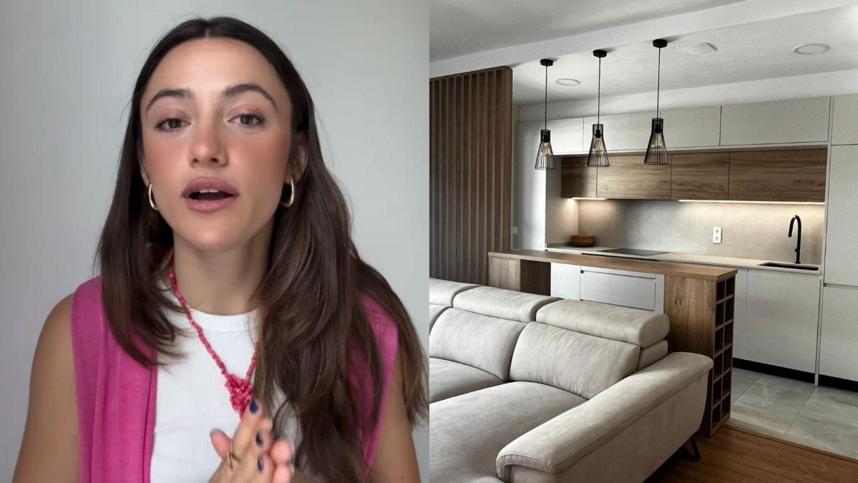 Montaje con Natalia Oliva (25 años), joven propietaria y su piso que comparte con su pareja