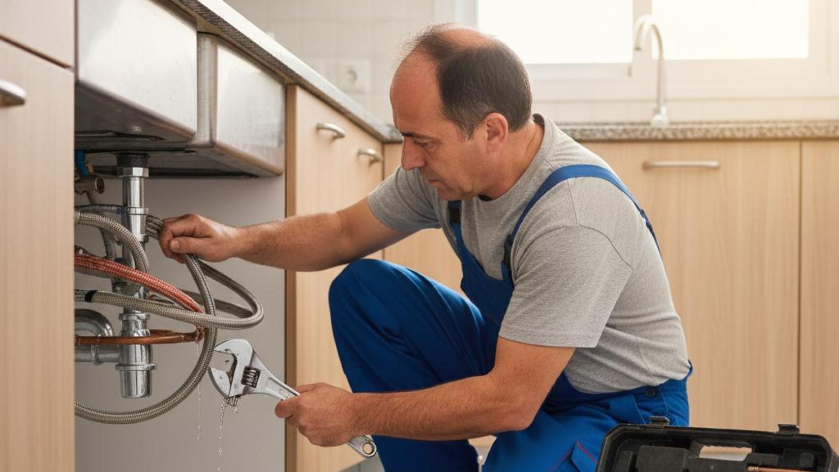 Imagen generada por IA de un fontanero trabajando.