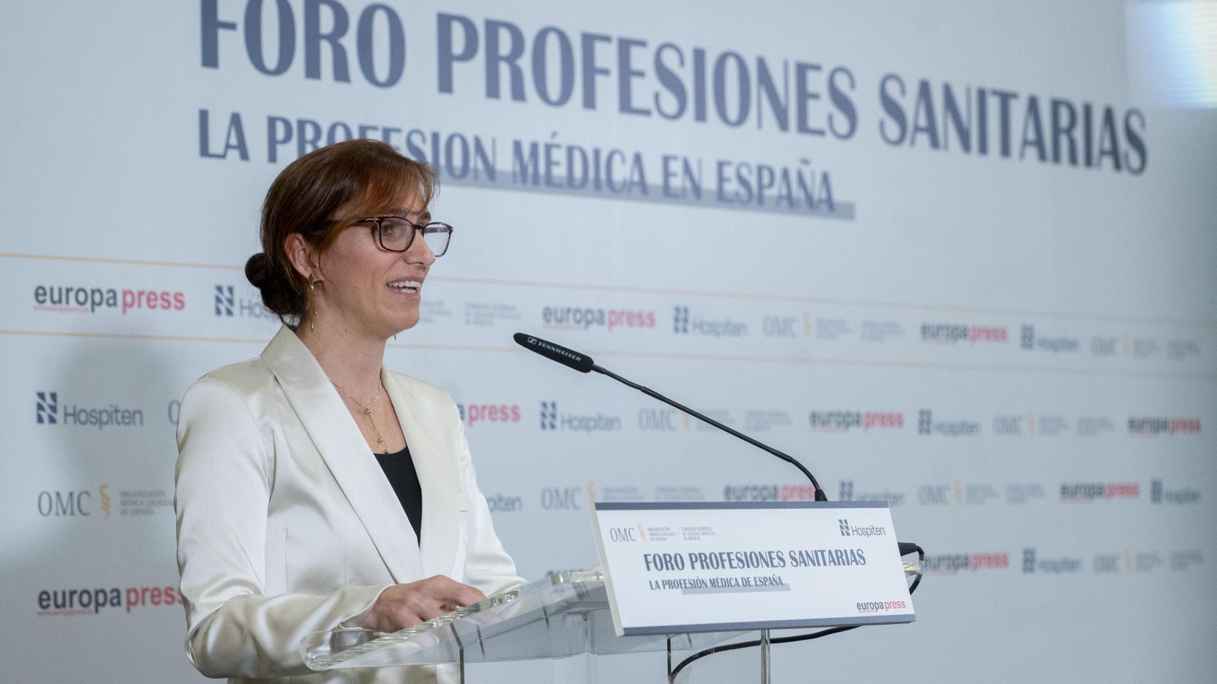Mónica García, Ministra de Sanidad, en el Foro de la Profesión Médica de este jueves 16 de octubre.