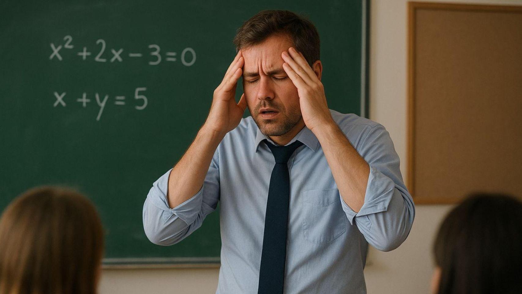 Un profesor dando clase en un aula generado por IA