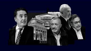 Several RAE academics have shown their discontent with the controversial words unjustifiably expressed by the director of the Cervantes Institute, Luis García Montero (i), against Santiago Muñoz Machado (2d)