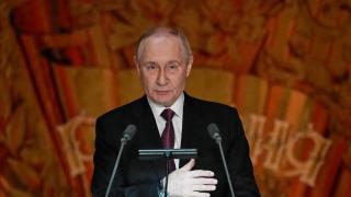 Vladimir Putin, during the celebration of the 20th anniversary of the Russian state channel RT at the Bolshoi Theater in Moscow.