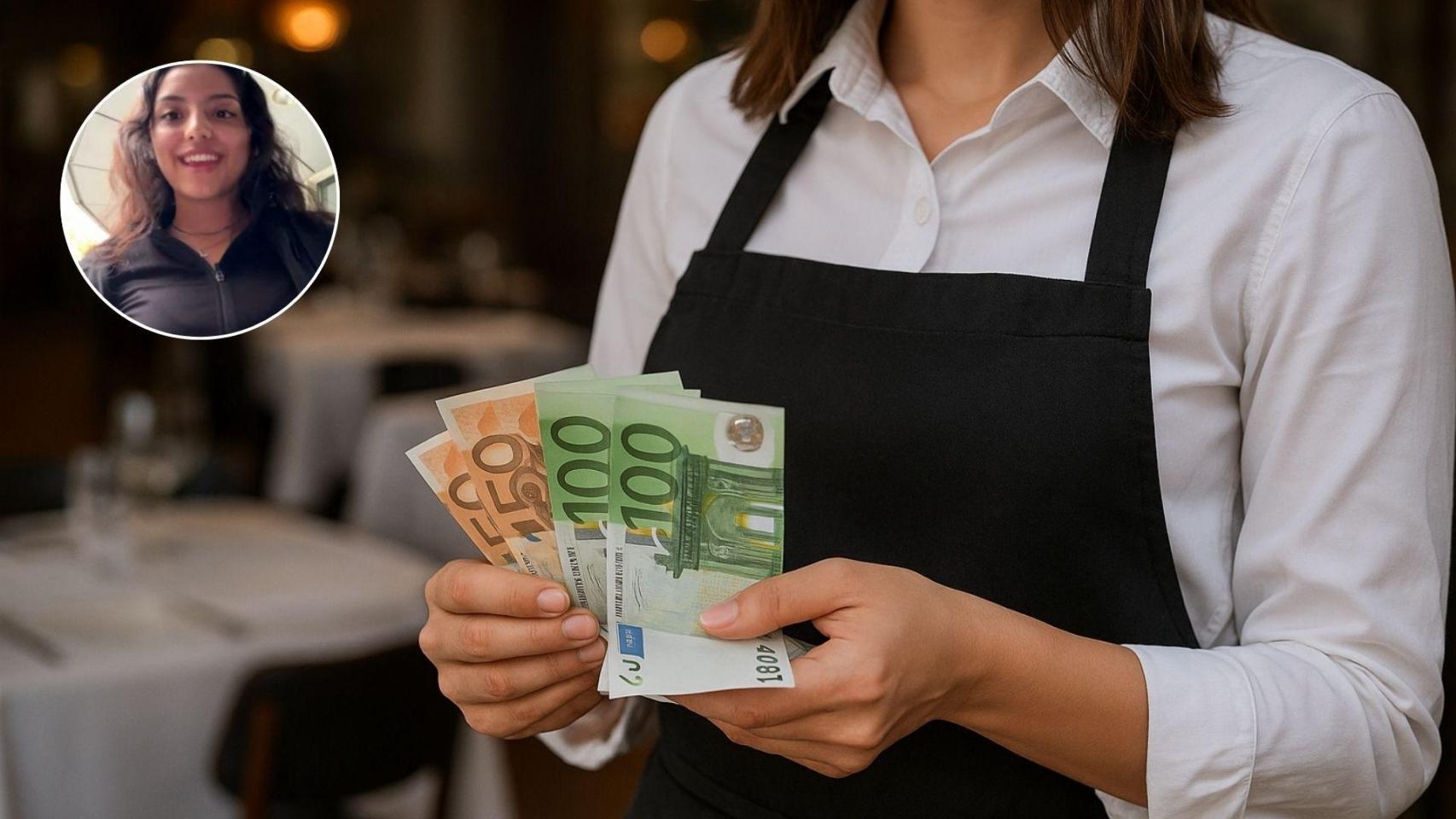 Imagen generada por IA de una joven camarera y de Daniela.