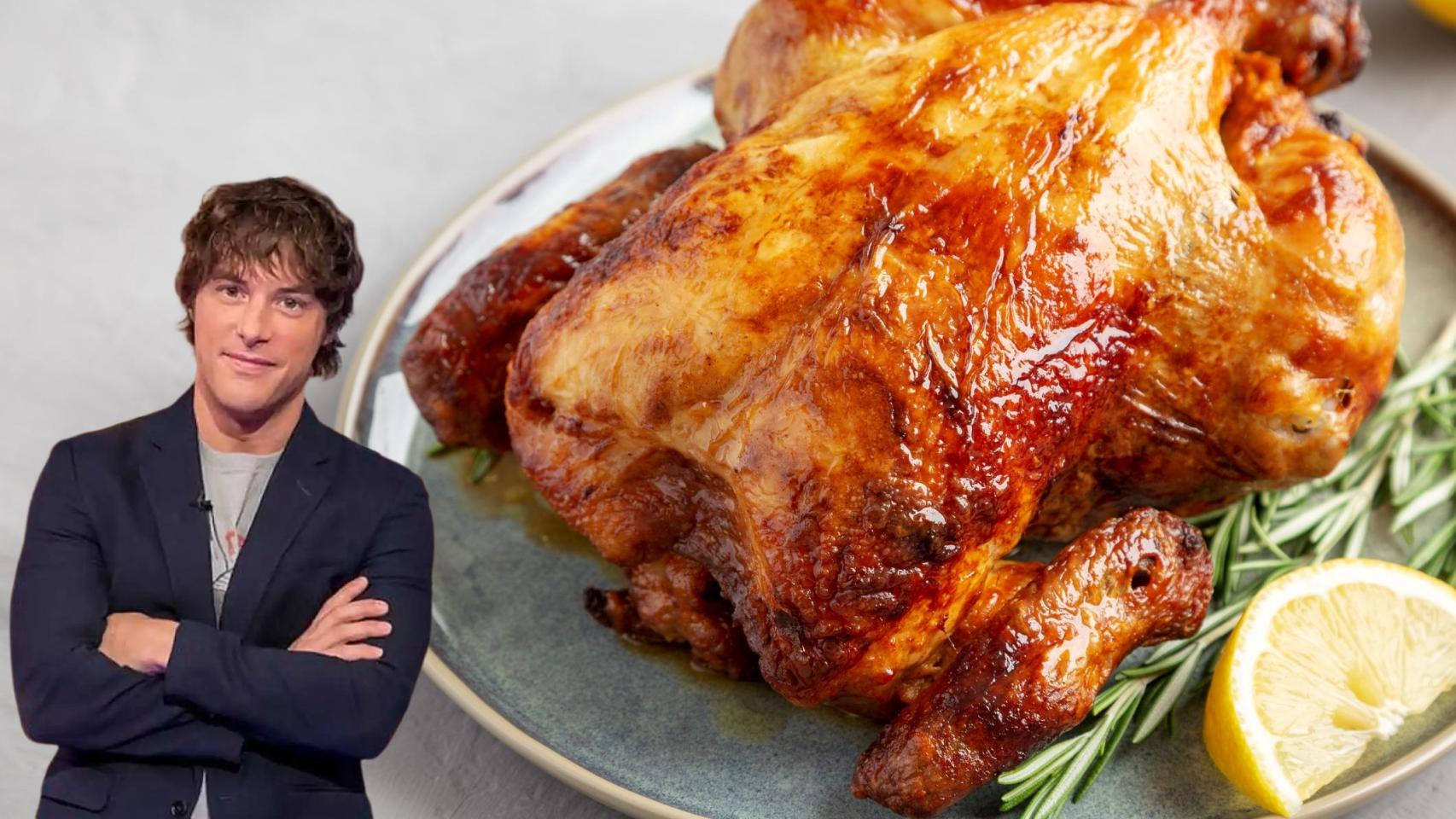 Jordi Cruz junto a un pollo asado en un montaje