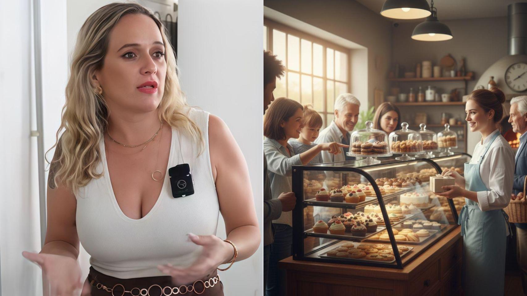 Anita y una pastelera creada con IA.