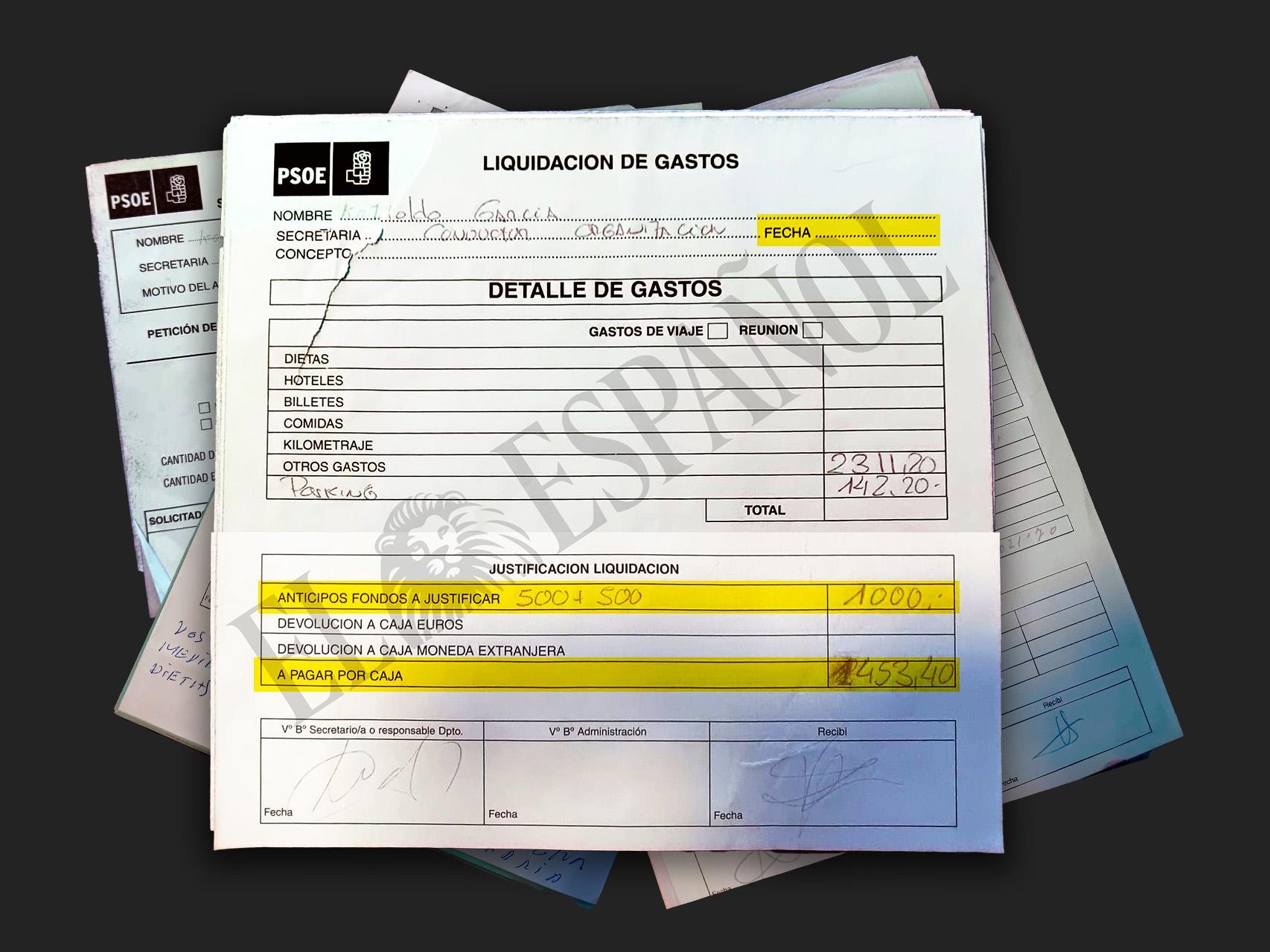 Hoja de liquidación de gastos de Koldo García que no fue declarada por el PSOE al Tribunal de Cuentas.