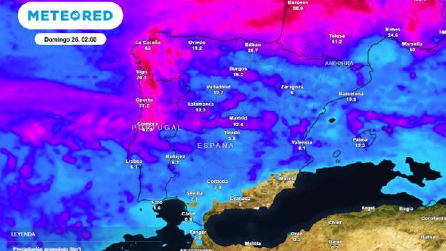 Mapa con la llegada de los ríos atmosféricos a la Península Ibérica esta semana