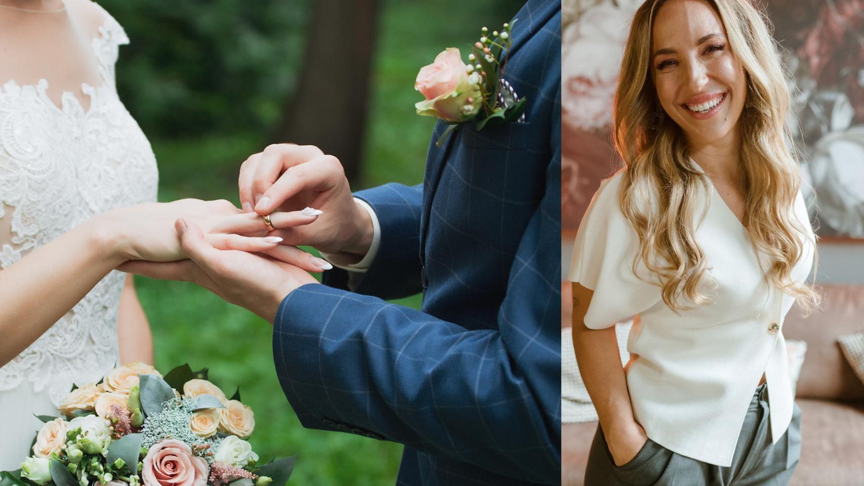 Dos personas casándose y la wedding planner Asunta de 'Love a tope'.