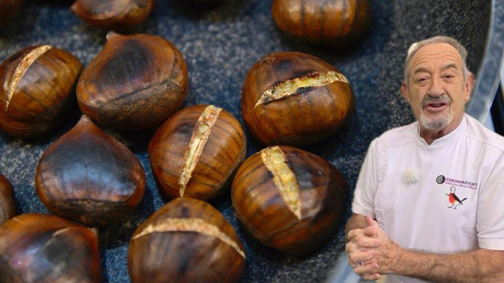 El chef Karlos Arguiñano junto a unas castañas.