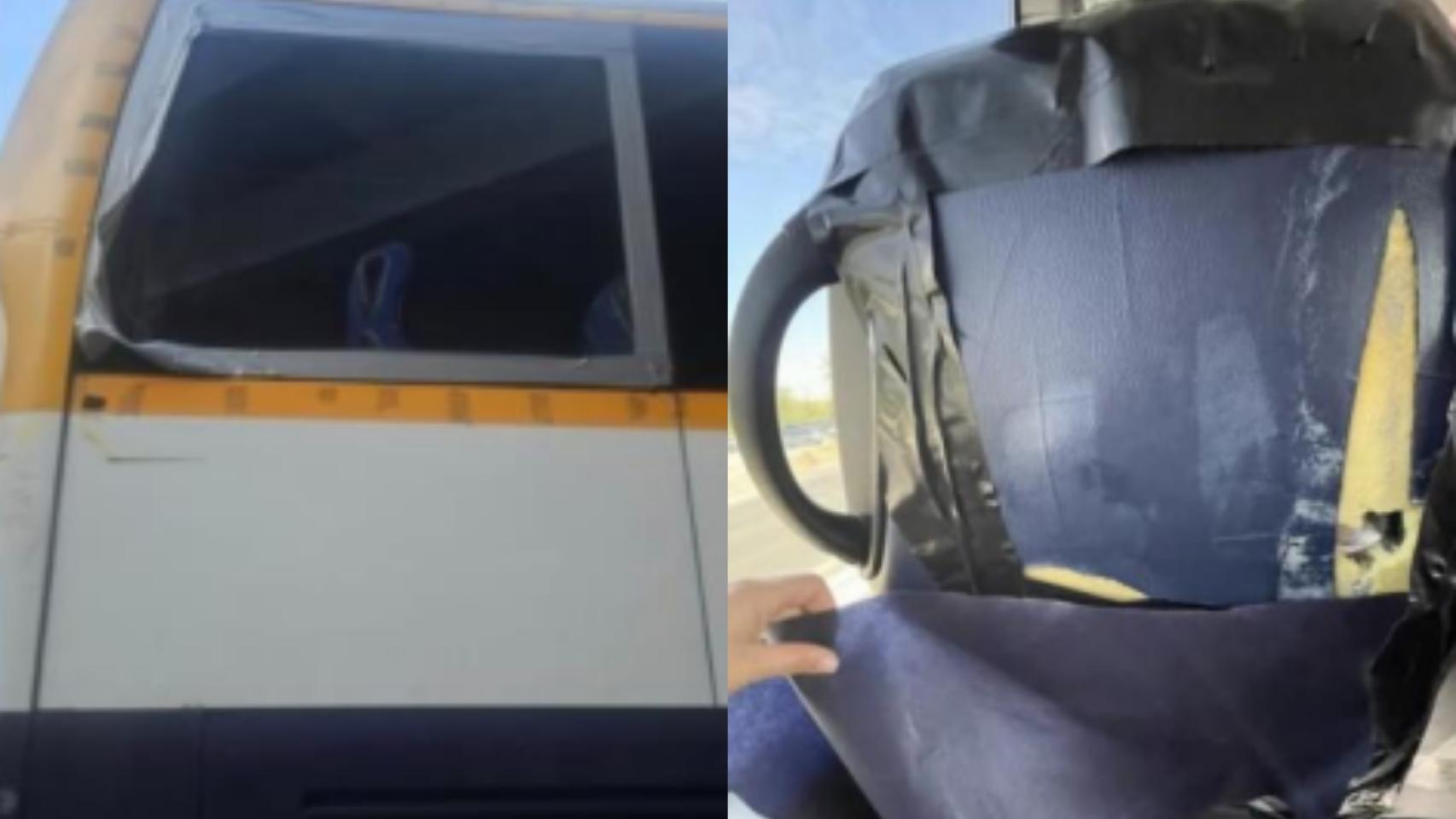 Lunas rotas y asientos en mal estado en los autobuses que cubren la línea Toledo-Talavera de la Reina.