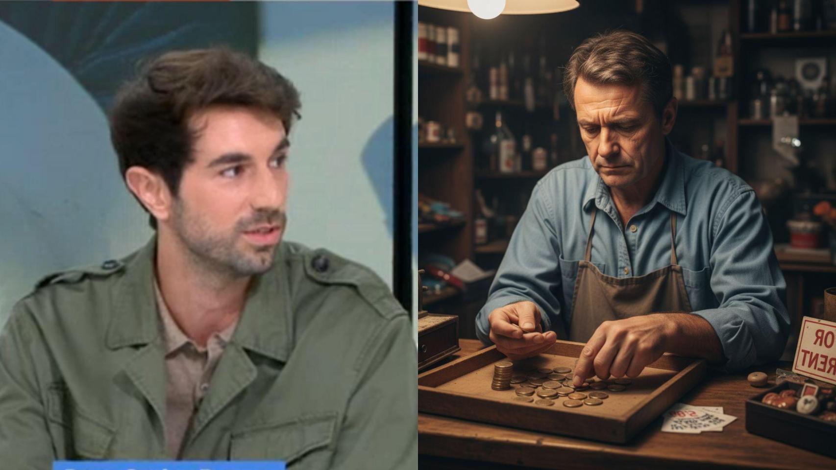 Imagen del autónomo Juan Carlos y una imagen generada por IA de un hombre trabajando.