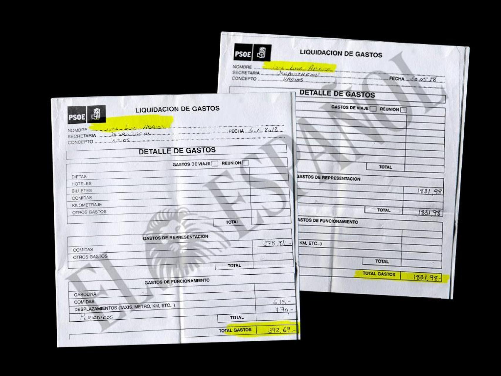 Documentos inéditos del PSOE de la liquidación de gastos de José Luis Ábalos en 2018.