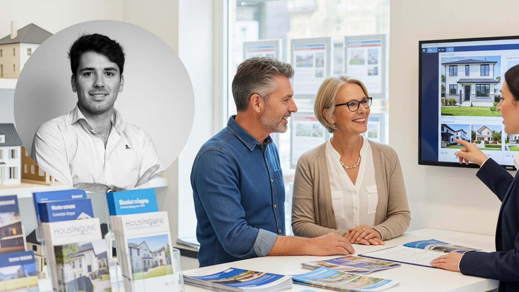 Montaje de Juan Carlos Soldado con una pareja comprando vivienda en una imagen creada con IA.