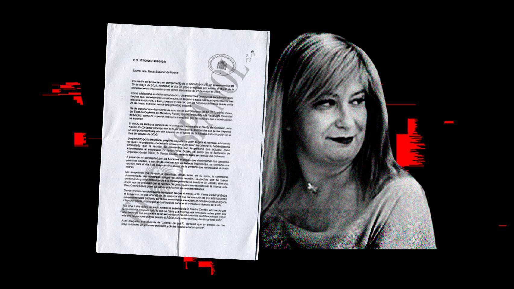 Leire Díez y la denuncia del fiscal Stampa, en un fotomontaje.