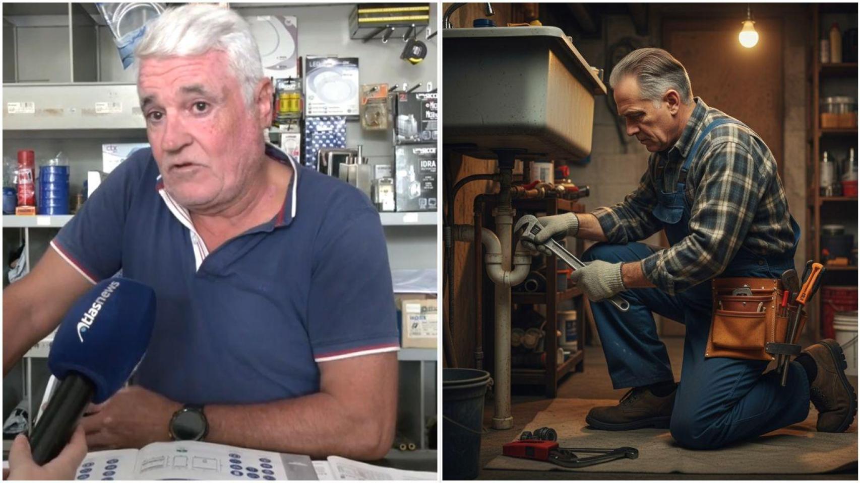 Un fotomontaje de un fontanero arreglando una tubería.