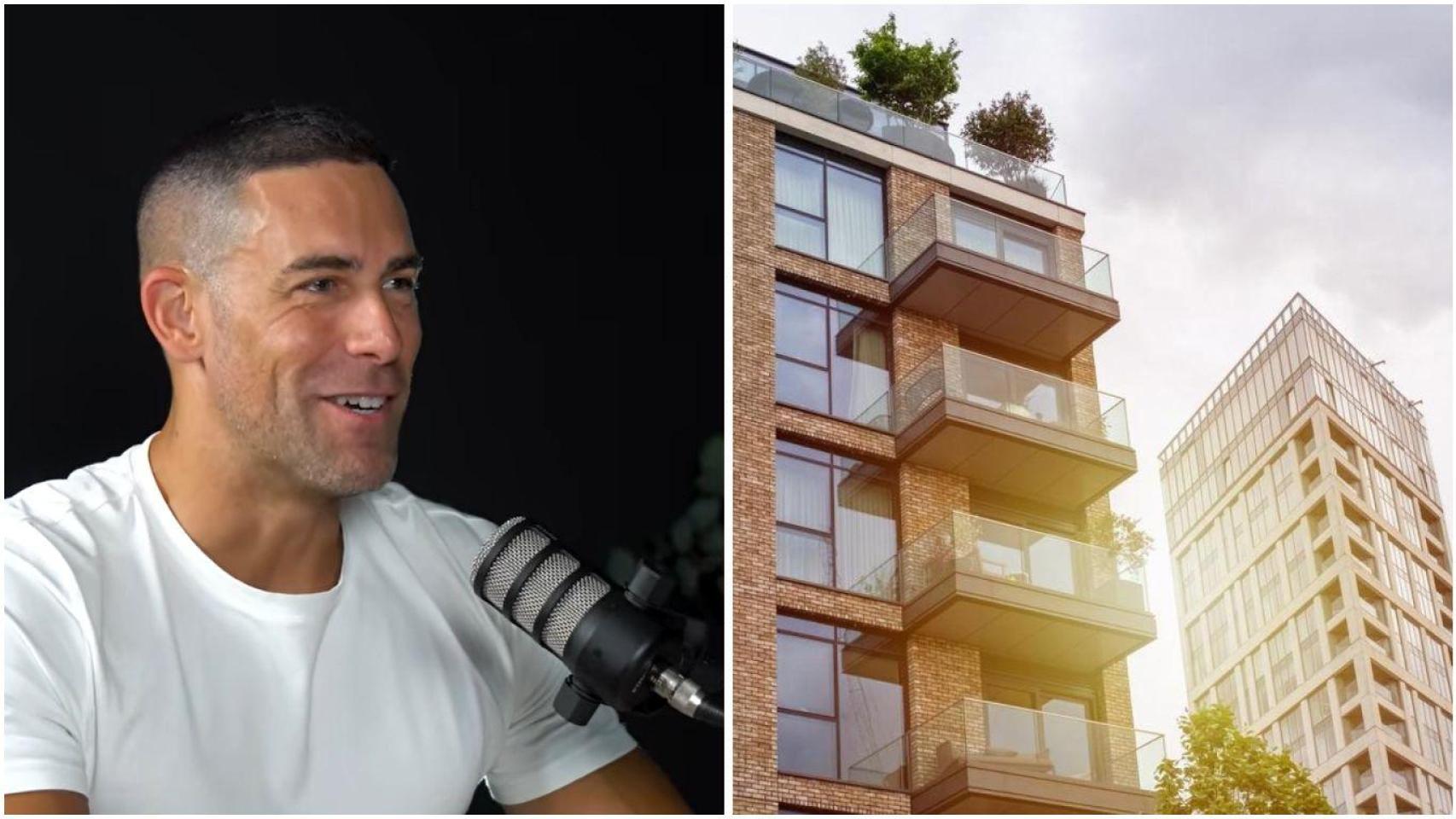 Fotomontaje de Marc, inversor inmobiliario, y un bloque de pisos.