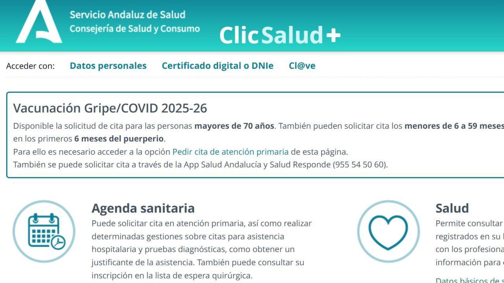 La web de CllickSalud, ya operativa al cien por cien este miércoles.