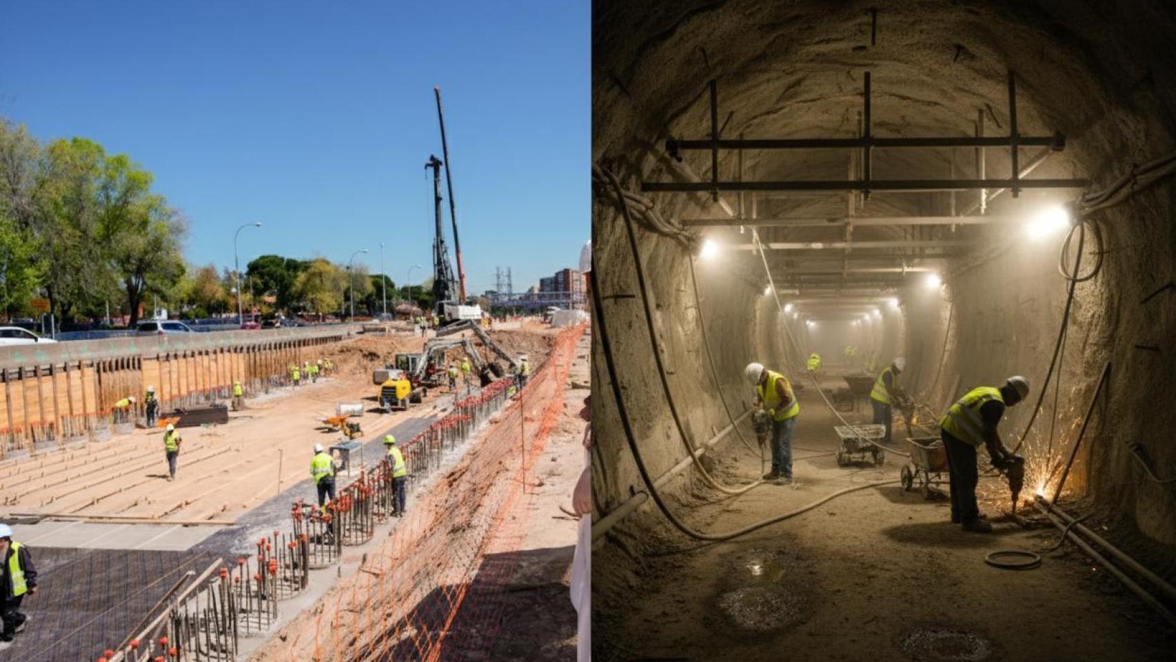 Imagen generada por IA de las obras del gran túnel de la A-5.